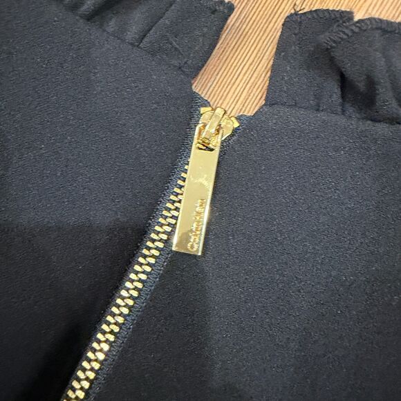 Calvin Klein Black Ruffle V-Neck Wide Leg Jumpsuit - Size 6 - Picture 6 of 10